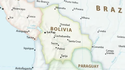 Bolivia on a Map with Defocus (4K) Stock Footage 102063041