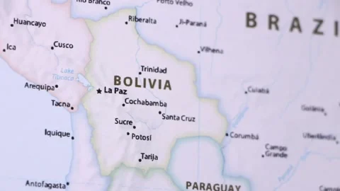 Bolivia on a Map (with Defocus) Stock Footage 89776607
