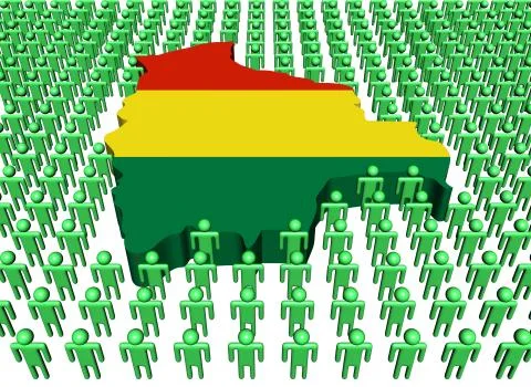 Bolivia map flag surrounded by many abstract people illustration Stock Illustration