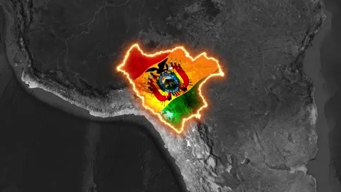 The Bolivia map with glowing flag animation highlights national territory Видео 344747414