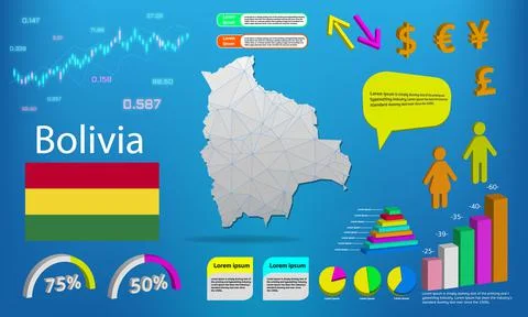 Bolivia map info graphics - charts, symbols, elements and icons collection. D Stock Illustration