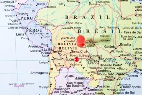 Bolivia map with red pin Stock Photos