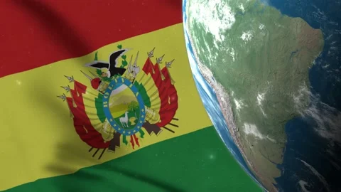 Bolivia Map on World Globe with Bolivia Flag 4K Stock Footage 220774728