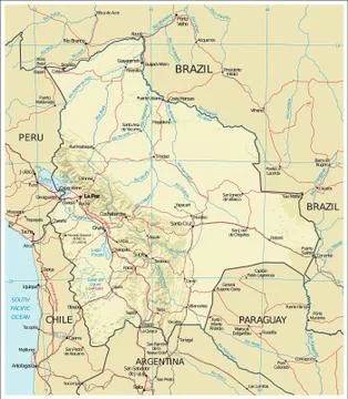 Bolivia physiography map Stock Illustration