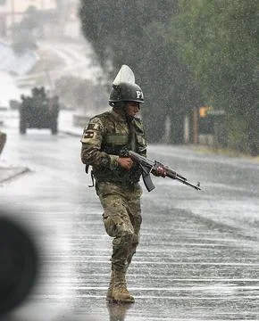 Bolivian military and police control las Trancas in Bolivia, Huayllani - 14 Nov  Stock Photos