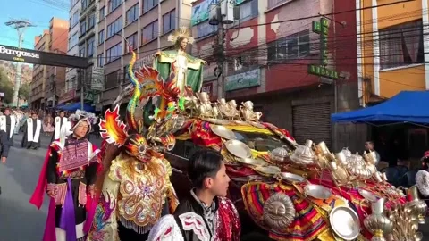 Bolivia's devotion and rich folklore shine at the UNESCO-listed Gran Poder festi Stock Footage 341163991