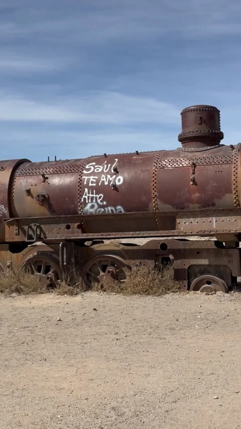 Bolivia's Train Cemetery , a  desolate view of old Stock Footage 312890404