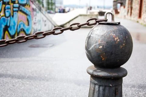 Bollard and chain 5 Stock Photos