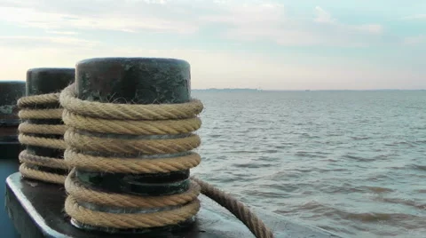 Bollard with ropes on a ferry ship Stock Footage 40651681