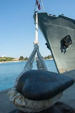 Bollard with ship rope Stock Photos