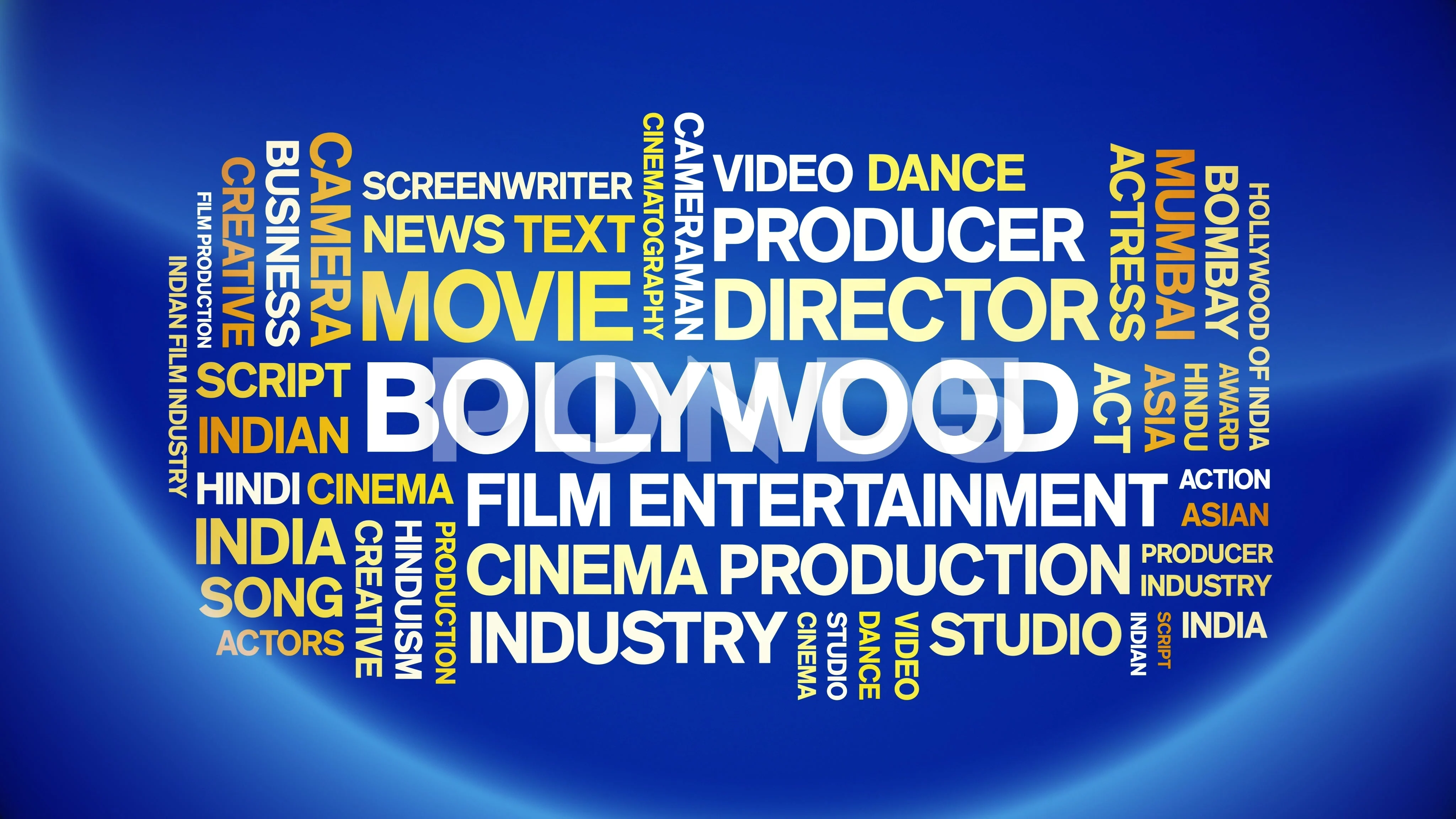 Bollywood animated word cloud,animation tag kinetic typography seamless  loop.