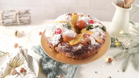 Bolo do Rei or King's Cake Stock Footage 258709160