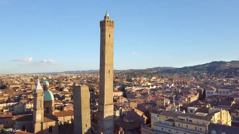 Bologna skyline flying backwards from two towers Stock Footage 73445228