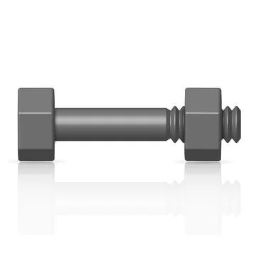 Bolt and nut with mirror reflection, 3D vector illustration. Stock Illustration