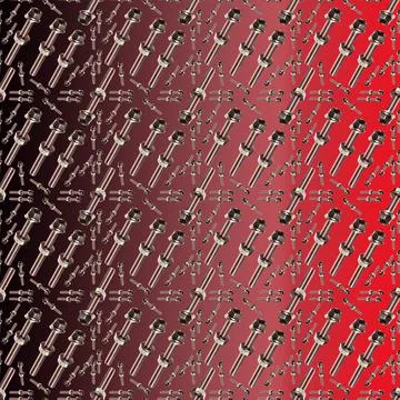 Bolt and nut, washer on red and black gradient background, seamless pattern, Stock Illustration