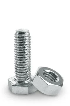 Bolt and nut on a white background Photos