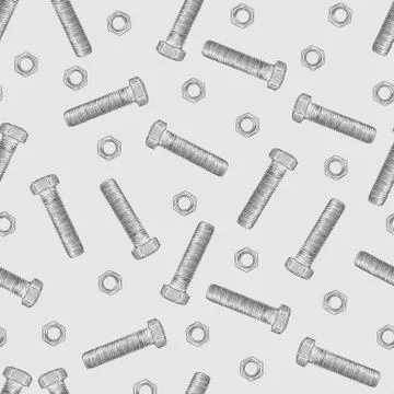 Bolt and nuts , hand draw sketch seamless pattern vector. Stock Illustration