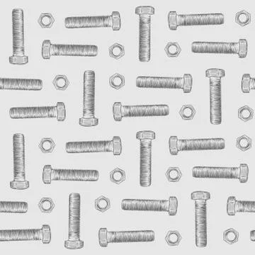 Bolt and nuts , hand draw sketch seamless pattern vector. Stock Illustration