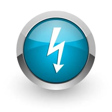 Bolt blue silver metallic chrome border web and mobile phone icon on white ba Stock Illustration
