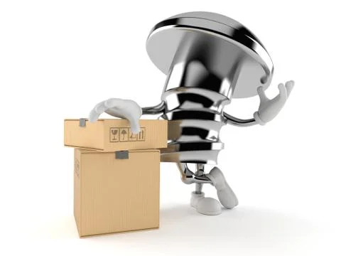 Bolt character with stack of boxes Stock Illustration