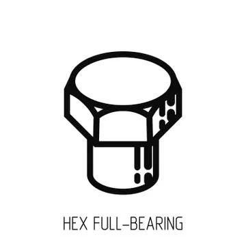 Bolt head hex full bearing outline icon and education illustration Stock Illustration