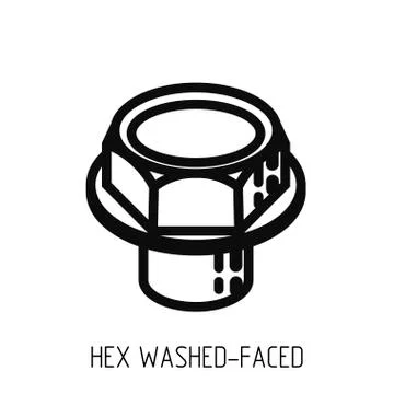 Bolt head hex full bearing outline icon and education illustration Stock Illustration