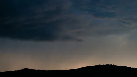 A bolt of lightning strikes the ground on the horizon. Evening sky with thunderc Stock Footage 113350950