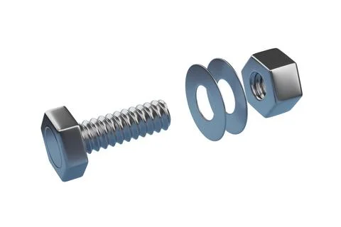 Bolt with nut and washers isolated on white background. 3d illustration. Stock Illustration