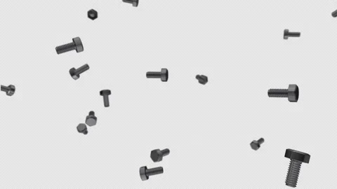 The bolt rotate in zero gravity. They float in the air. 3D-animation. Selective  Video stock 147096278