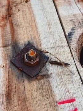 This is a bolt with a rusty nut Foto stock