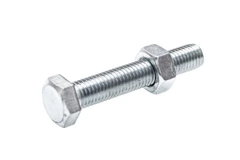 Bolt with a threaded nut 3/4 view isolated on a white background. Stock Photos