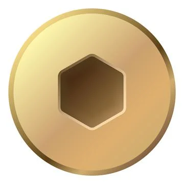 Bolt top. Allen head with hex socket. Gold fastener Stock Illustration