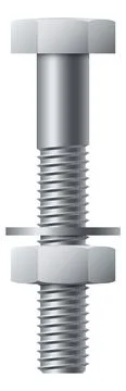 Bolt with washer and nut. Silver metal hex fastener Stock Illustration