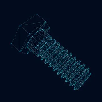 Bolt wireframe made of blue lines on a dark background. 3D. Vector illustrati Stock Illustration