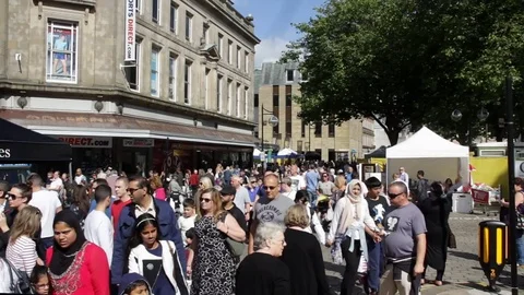 Bolton Food Festival 2017 Visitors in Victoria Square north Stock Footage