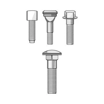 Bolts and fasteners displaying different head types Stock Illustration