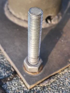 Bolts base select focus.  Bridge support anchor. Stock Photos
