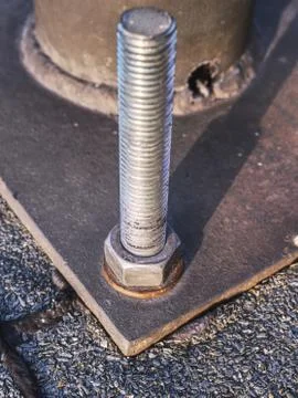 Bolts base select focus.  Bridge support anchor. Stock Photos