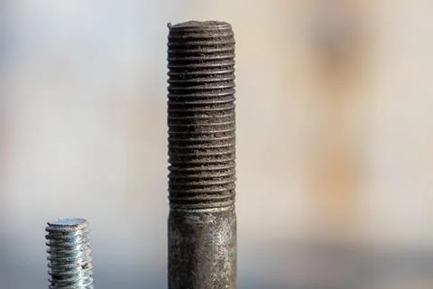 Bolts in Close View Showing Different Sizes and Thread Patterns During Dayl.. Foto stock