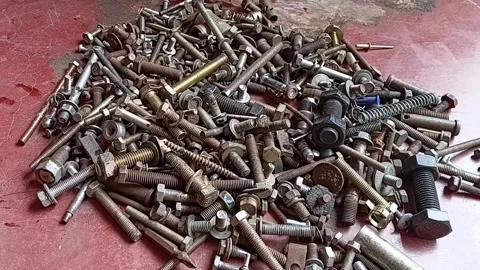Bolts Falling on a Pile of Nuts and Bolts, Industrial Hardware Concept, 1080p Stock Footage 327553119