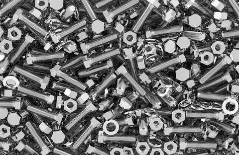 Bolts, Nuts and Washers background, wallpaper. 3D rendering Stock Illustration