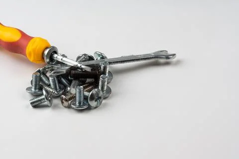 Bolts nuts hardware on a white background isolated Stock Photos