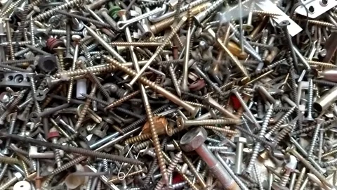 Bolts, screws, nails in slow motion Video stock 163365713