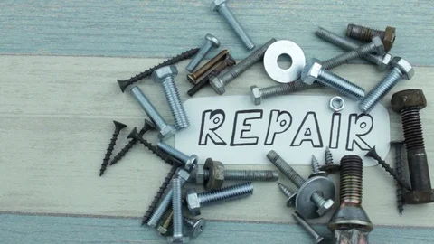 Bolts, self-tapping screws and inscription repair Stock Footage 86465663