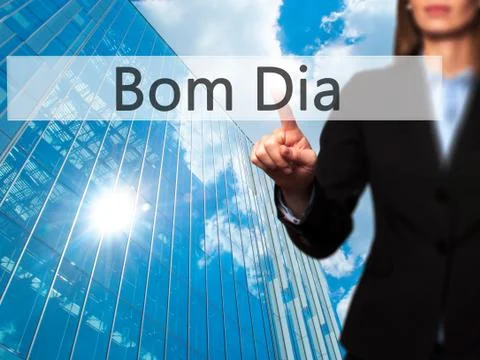 Bom Dia (In portuguese - Good Morning) -  Young girl working wit Stock Photos