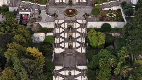 Bom Jesus Sanctuary drone flight. People walking up staris. Religious belief 動画素材 332707835