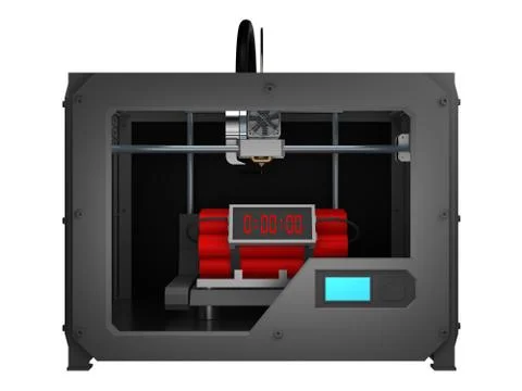Bomb in 3d printer isolated on white 3d rendering Stock Illustration