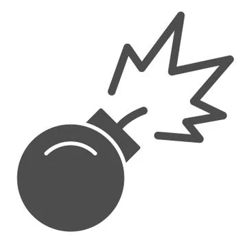 Bomb with bickford fuse solid icon. Bomb with lit fuse vector illustration Stock Illustration
