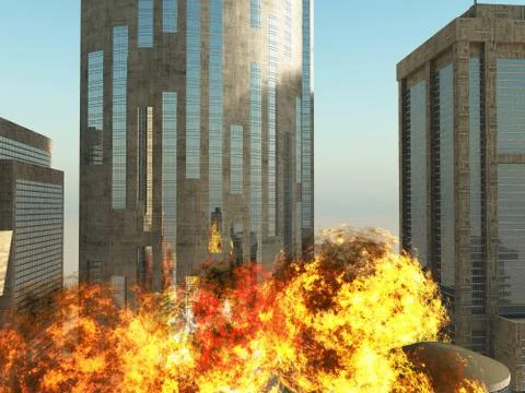 Bomb blast in the city 3D rendering Stock Illustration