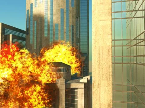 Bomb blast in the city 3D rendering Stock Illustration